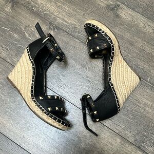 Black Studded Wedge Sandals